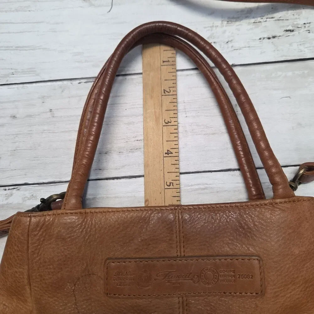 Vintage Fossil Tan Pebbled Leather Crossbody Shoulder Bag Key Fob 75082 Boho
